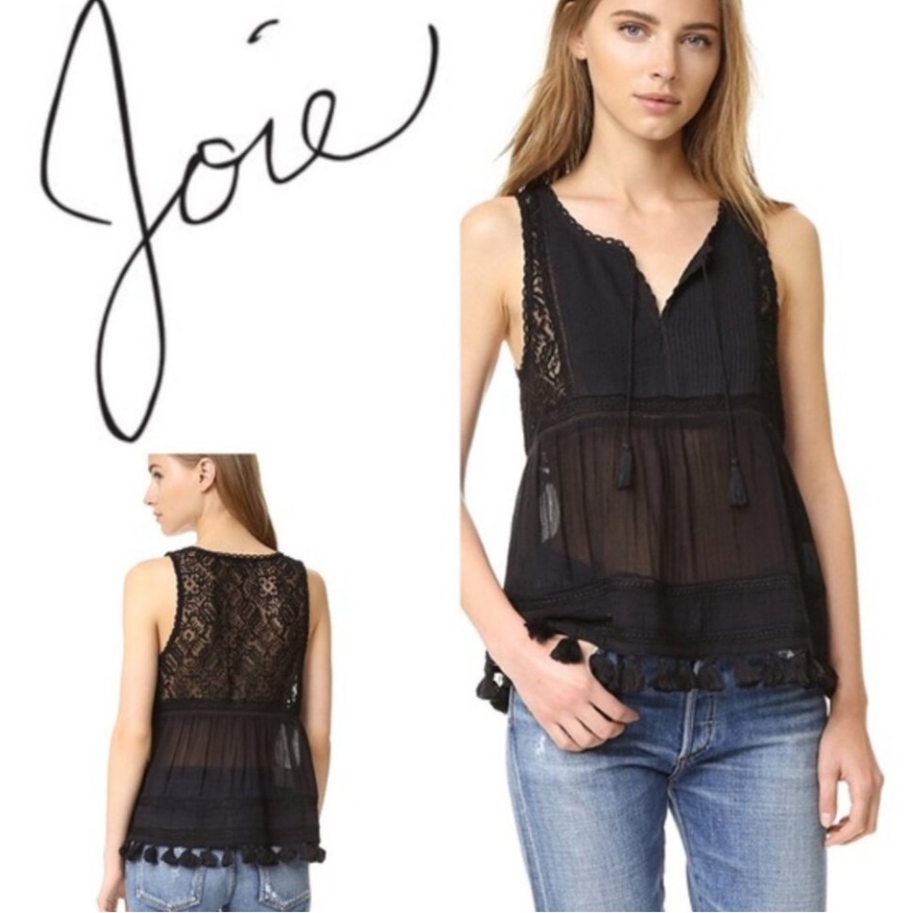 Joie Owen embroidered top XS black caviar gauze boho hippy